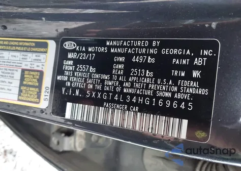 2017 Kia Optima Lx z USA, uszkodzony, nr VIN 5XXGT4L34HG169645